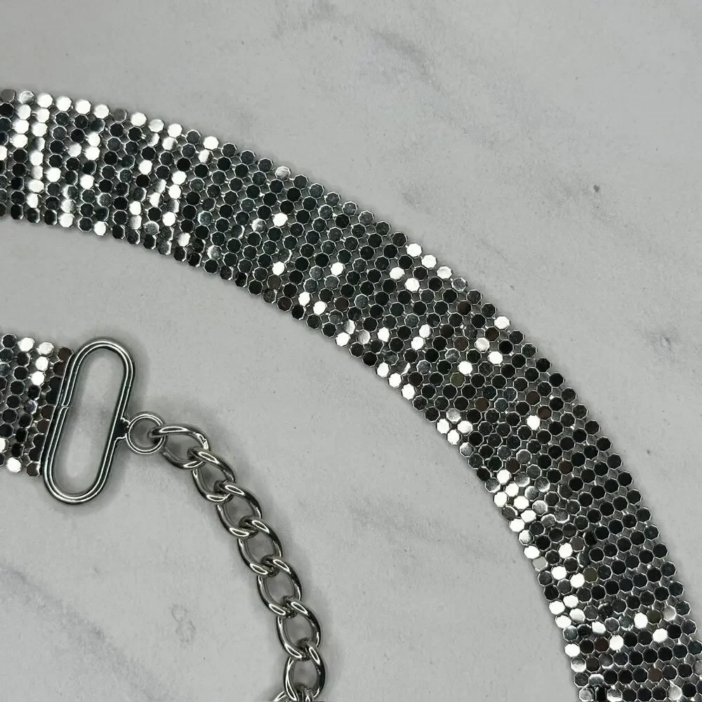 Metal Mesh Silver Tone Chain Belt Large L XL ✨